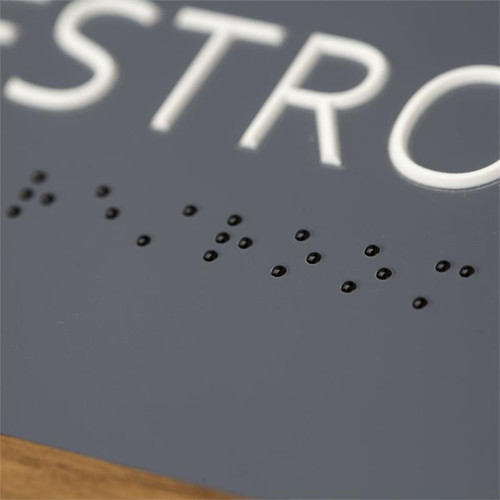 ADA Restroom Signs - 6" x 9.75" Braille Signs with Maple Wood