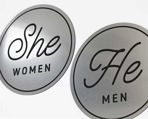 He-She Restroom Signs and Office Bathroom Signs.