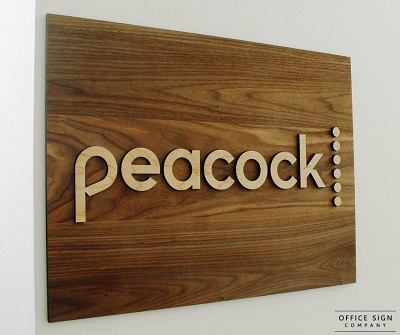 large wooden office sign for business logo