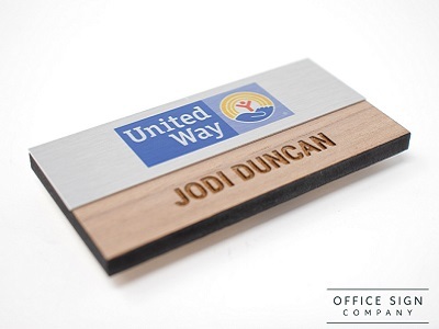 Wood and Engraved Metal Name Tag