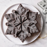 Cake made in the snowflake cake pan, image opens a dialog.