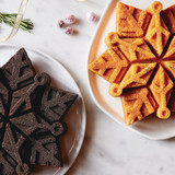 Chocolate cake and vanilla cake  made in the snowflake cake pan, image opens a dialog.