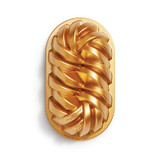 Braided Loaf Pan from the top. Pan is gold in color and has a woven design.
