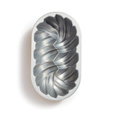 Braided Loaf Pan showing the inside. The inside is silver in color and shows the woven design.