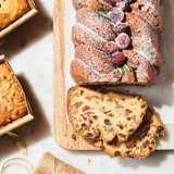 Sour cream fruitcake made in the braided loaf pan