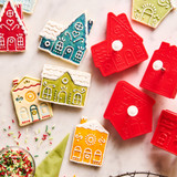 Decorated cookies from the Holiday Houses Pop-Out Cutter Set, image opens a dialog.