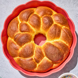 Easter Wreath Bread made in the Emile Henry Rose Madeleine Bowl