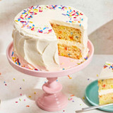 Layered cake made with Confetti Cake & Cupcake Mix