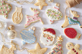 White icing mix on holiday cookies