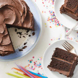 Chocolate cake with chocolate frosting made Deliciously Simple Chocolate Cake Mix