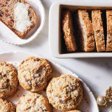 Yuletide Cheer Quick Bread Muffin Mix baked as muffins and quick bread. Quick bread is sliced and in the tea loaf pan.