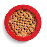 Adjustable Pie Crust Shield in use on a baked pie.