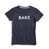 Front of navy blue short sleeve tee. BAKE in white capital letters.