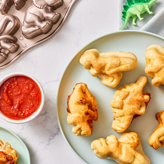 Pizza bites made with Dinosaur Cakelette Pan