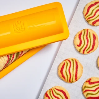 Ribboned Peppermint Shortbread Cookies made with Large Slice and Bake Dough Keeper