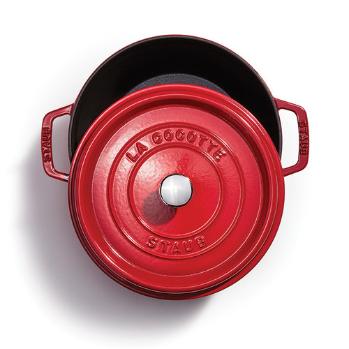 Red tall Dutch oven 5qt view from above