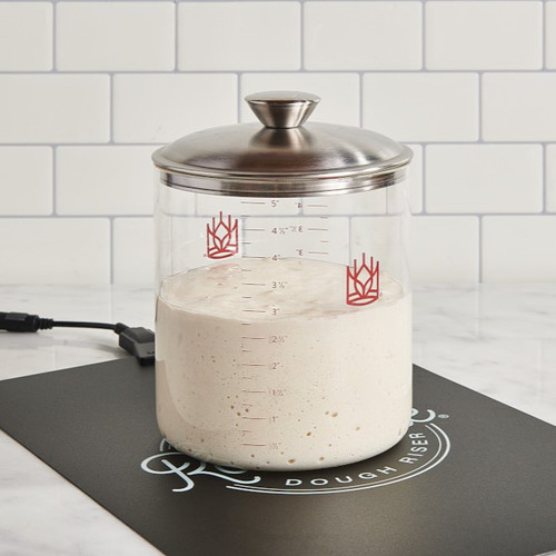 Raisenne Dough Riser with sourdough in Glass Sourdough Crock