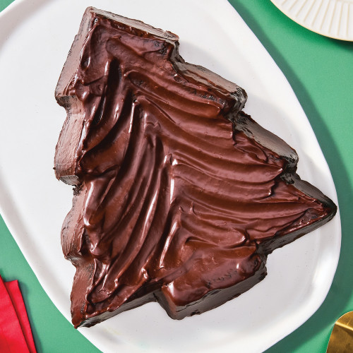 Chocolate indulgence cake mix made in the Evergreen Tree Cake Mold