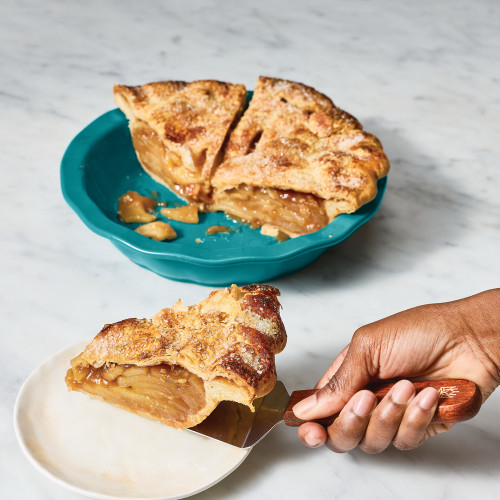 Pie Server placing apple pie on a plate.