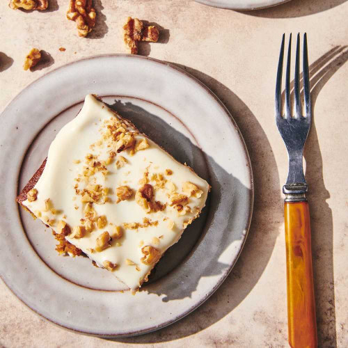 Pumpkin Cake Bars with Cream Cheese Frosting made with mini diced ginger