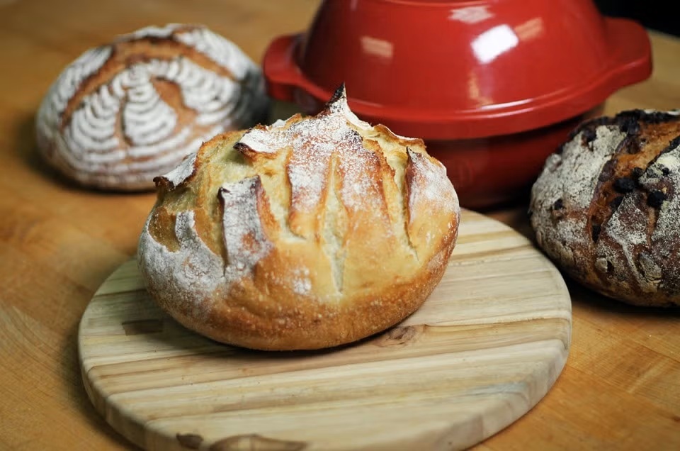 Bread baking in a Dutch oven