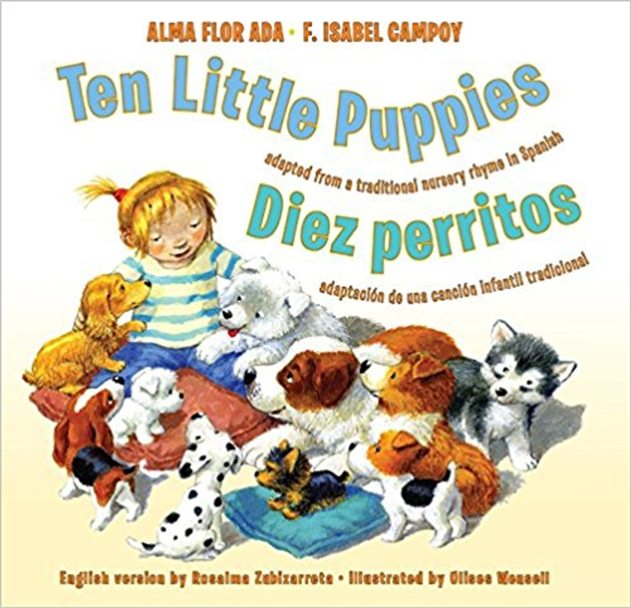 Ten little puppies equal 10 times the fun in this bilingual version of a traditional song.