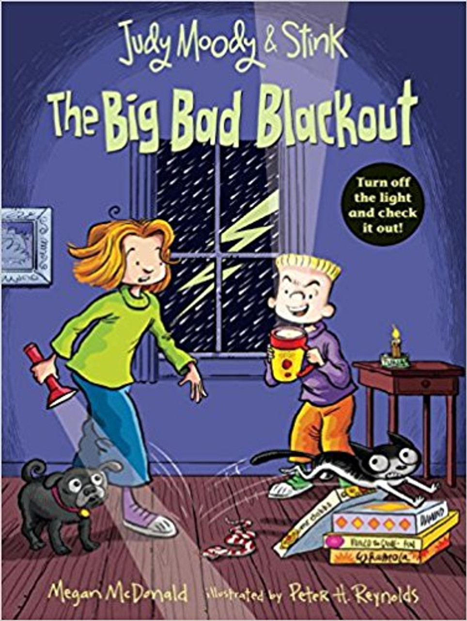 As Hurricane Elmer hits, Judy, Stink, and the entire Moody clan hunker down and ride out the storm, but when the power goes out, Grandma Lou proposes some activities to pass the time in the dark.