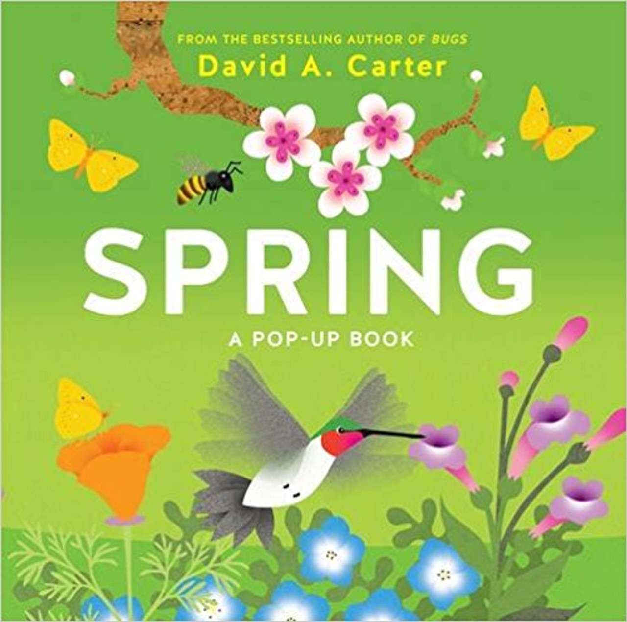 <p>Just in time for spring, this is the second book in the Carter pop-up book series about the seasons. Each spread has a very brief verse and depicts common springtime flora and fauna. All things pictured are labeled (robins, water lilies, deer and fawns, cherry trees, etc.). The text is simple for very young readers to understand and enjoy.&nbsp;</p>
