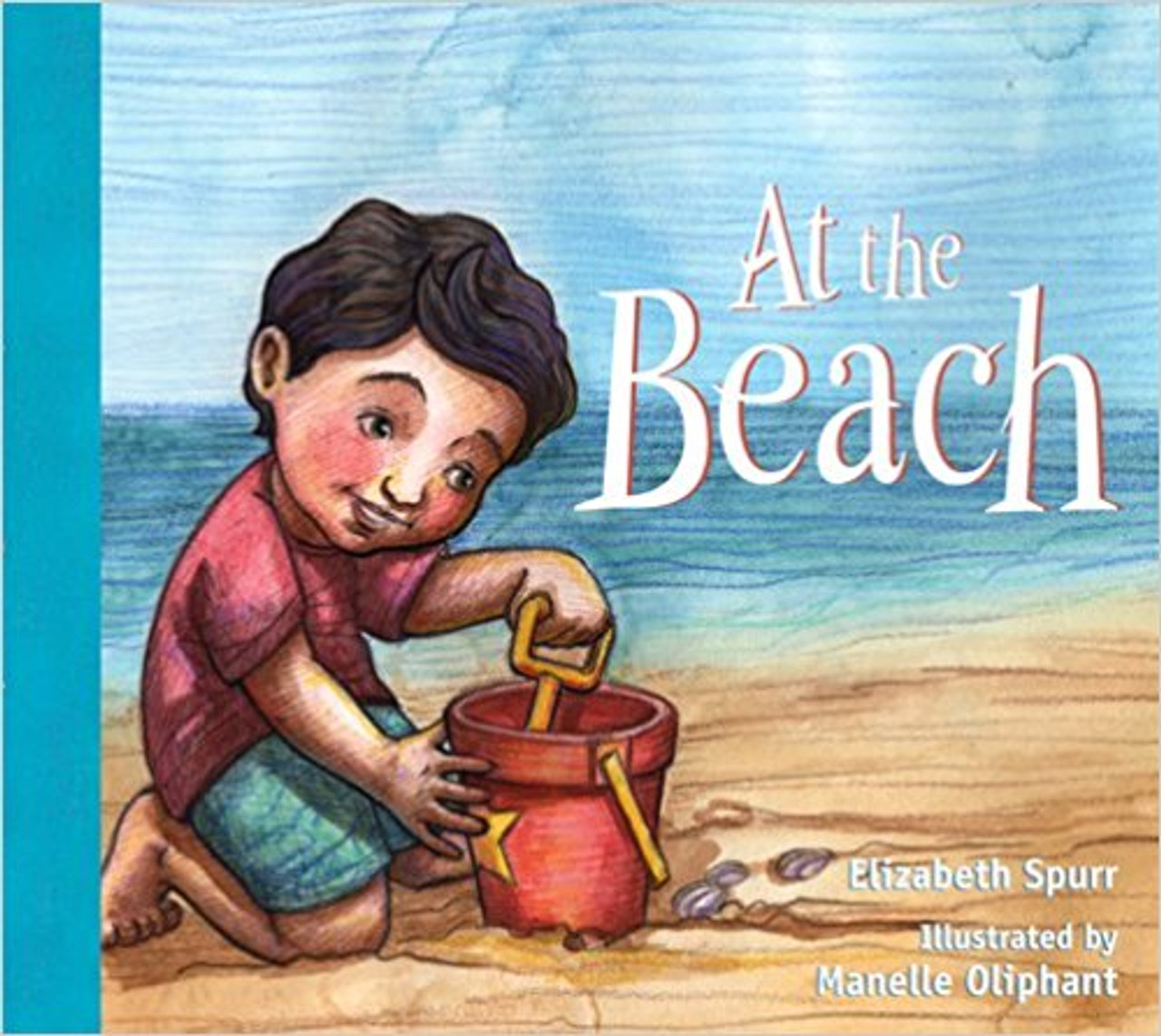 During a day at the beach, a young boy digs in the sand and makes a sand birthday cake, then loses it to the waves.  His mother distracts him with a picnic and he falls asleep at the end of a full and happy day.  Full color.