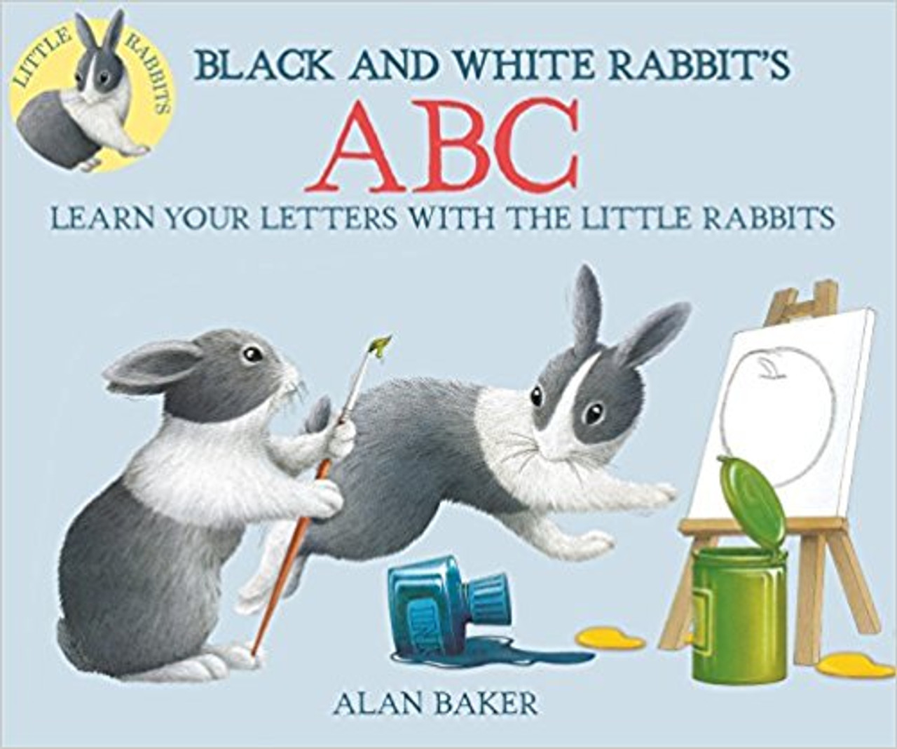 The story of a rabbit's exhausting efforts to paint a picture presents the letters of the alphabet.