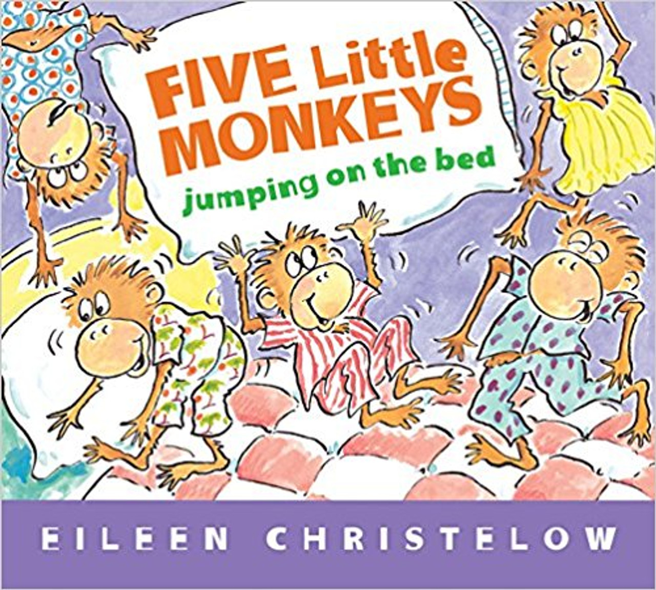 As soon as they say good night to Mama, the five little monkeys start to jump on their bed.  But, trouble lies ahead as, one by one, they fall off and hurt themselves.