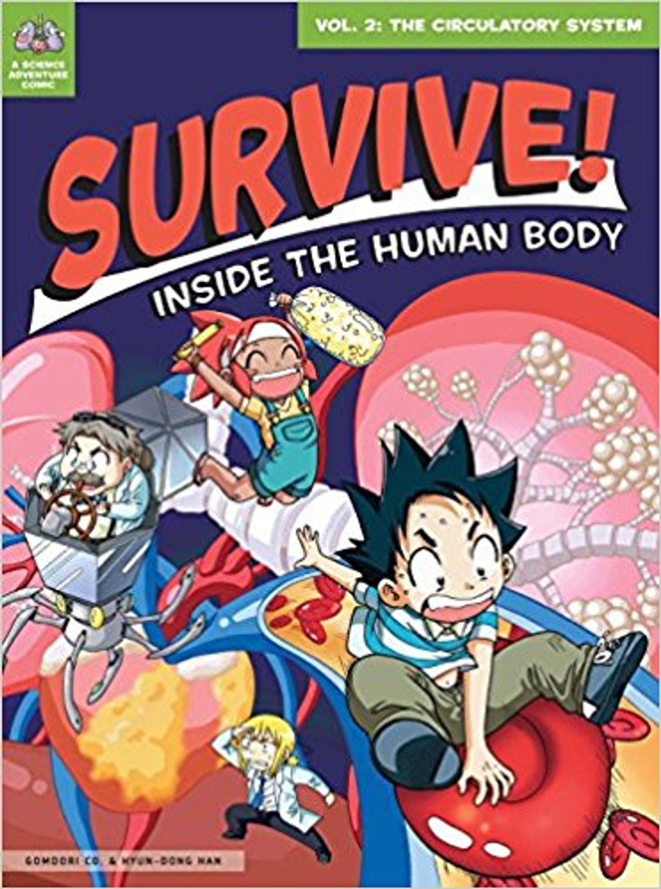 A wild ride. Positively clogged with scientific information." Kirkus Reviews The adventure continues in Survive! Inside the Human Body, Volume 2 with an amazing journey through the circulatory system. In this volume, our heroes Geo and Dr. Brain face hostile white blood cells, Phoebe's powerful heartbeat, and a bruise that threatens to suck them out of the bloodstream and leave them stranded forever! As you follow their fast-paced comic adventure through Phoebe's blood, heart, and lungs, you'll learn all about the human circulatory system