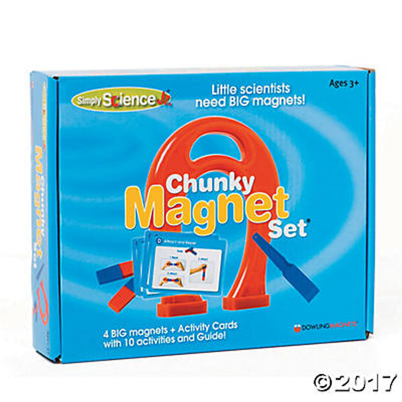 For our youngest magnet scientists! Oversized pieces are easy to grasp! Magnets are completely encased in plastic-no small parts. Includes the most basic types of magnets: Giant Horseshoe Magnet, Magnetic Wand, 2 red/blue plastic encased bar magnets, and activity cards featuring magnet facts and 10 photo-illustrated activities (easy for non-readers to follow).