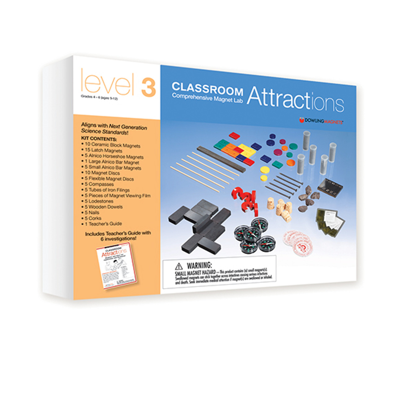 This exciting magnet kit provides you with the materials you need to implement or supplement a study of magnets in your classroom. The easy-to-use educational guide is filled with suggestions for hands-on activities that will help you introduce your students to the wonderful world of magnets. As students experiment with the materials and see how magnets work, they will discover what objects magnets attract, learn key terms, and see the influence of magnetic fields.