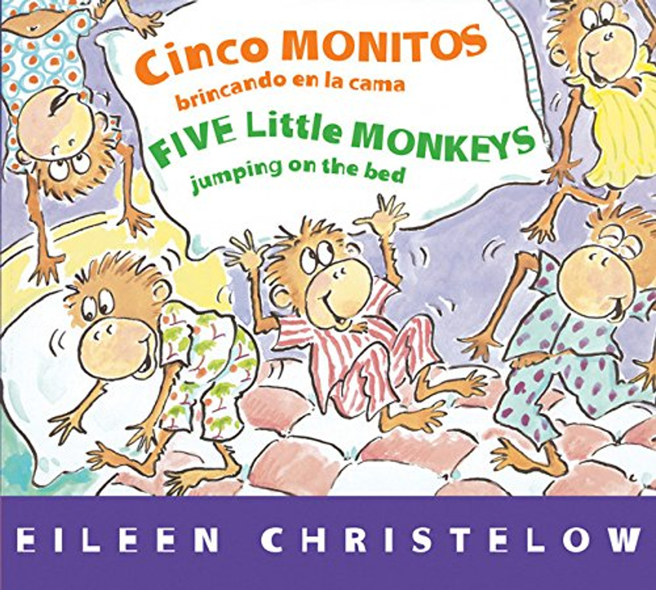 As soon as they say good night to Mama, the five little monkeys start to jump on their bed. But trouble lies ahead as, one by one, they fall off and hurt themselves. Now in a sturdy board book format for Spanish- and English-speaking readers