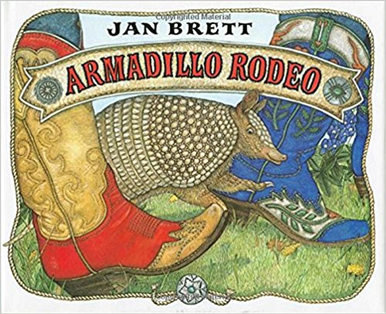 hen Bo spots what he thinks is a "rip-roarin', rootin'-tootin', shiny red armadillo," he knows what he has to do. Follow that armadillo! Bo leaves his mother and three brothers behind and takes off for a two-stepping, bronco-bucking adventure. Jan Brett turns her considerable talents toward the Texas countryside in this amusing story of an armadillo on his own.