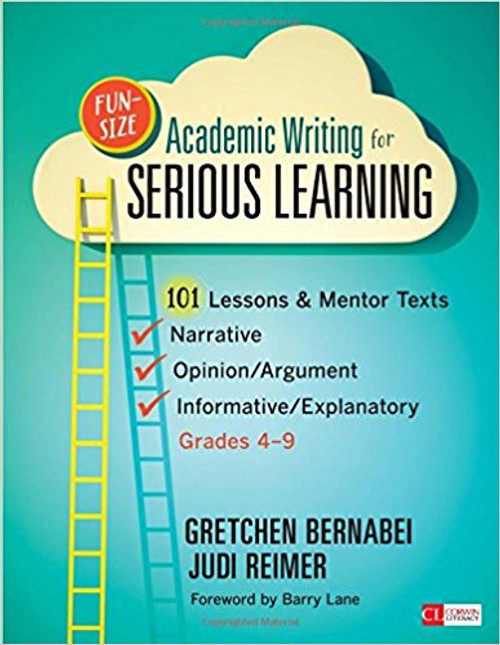 <p>If ever there were a book to respond to the pressure to increase students' test scores, this is it. You see, Gretchen Bernabei and Judi Reimer have had amazing success using mentor texts by students to teach writing well in any genre. Now, they "hand over their file drawers" and pair 101 student essays with one-page lessons.</p> <p><span>Just as the pressure for students to perform well on state assessments escalates ever higher, and the call to raise students&rsquo; achievement in narrative, opinion/argument , and informative/explanatory writing grows louder, Gretchen Bernabei and Judi Reimer publish</span><em>&nbsp;Fun-Size Academic Writing for Serious Learning</em><span>. If ever there were a book to answer every need, this is it.</span><br /><br /><span>You see, Gretchen and Judi have been concerned about adolescents&rsquo; writing for years, and they have had amazing success using mentor texts by students to teach the ins and outs of writing in any genre. So with this book, they &ldquo;hand over their file drawers&rdquo; and provide you with 101 essays&nbsp; written by students with one-page companion lessons that address text structure, imagery, dialogue, rhetorical devices, grammatical structures, textual blends--all the different tools that writers use.</span><br /><br /><span>Organized into three major sections that align with the Common Core, STAAR, and other major state assessments,</span><em>&nbsp;Fun-Size Academic Writing</em><span>&nbsp;delivers succinct, powerhouse instruction on topics such as:&nbsp;</span><br /><br /><span>&nbsp;&nbsp;&nbsp;&nbsp;&nbsp;&nbsp;&nbsp;&nbsp;&bull;&nbsp;How to choose a structure for argument, informational, or narrative writing</span><br /><span>&nbsp;&nbsp;&nbsp;&nbsp;&nbsp;&nbsp;&nbsp;&nbsp;&bull;&nbsp;How to read a piece and extract thesis statement and main points</span><br /><span>&nbsp;&nbsp;&nbsp;&nbsp;&nbsp;&nbsp;&nbsp;&nbsp;&bull;&nbsp;How to layer a wide range of details to support points</span><br /><span>&nbsp;&nbsp;&nbsp;&nbsp;&nbsp;&nbsp;&nbsp;&nbsp;&bull;&nbsp;How to use rhetorical devices and grammatical constructions for effect&nbsp;</span><br /><span>&nbsp;&nbsp;&nbsp;&nbsp;&nbsp;&nbsp;&nbsp;&nbsp;&bull;&nbsp;How to write from the point of view of a fictional character</span><br /><br /><span>The essays&mdash;also available in reproducible form on the companion website--demonstrate something striking, something imitable, something concrete. They give students a bank of choices to call upon as they write. The lessons are short, practical, and full of variety. Collectively, these essays and lessons have the potential to move the needle on American students&rsquo; writing achievement once and for all. They show what has been done by students&mdash;and they reveal to you how your own students can do it, too.&nbsp;</span></p> <div class="fieldset-legend heading-medium heading-spacing--large">Key features</div> <div class="fieldset-wrapper clearfix margin-bottom--extra-large"> <ul> <li>Features craft lessons covering narrative, expository, and analytical writing</li> <li>Each lesson takes between ten and thirty minutes for students to learn and implement</li> <li>Each lesson follows the same teacher-friendly format, with the essay on the right side and the corresponding craft lesson on the left</li> <li>Includes a writing remediation chart that categorizes each lesson by the problem(s) it addresses (e.g. wordiness, vague writing)</li> </ul> <p>Preview</p> <p><a title="Foreword by Barry Lane" href="https://us.corwin.com/sites/default/files/upm-binaries/57163_foreword.pdf" target="_blank">Foreword by Barry Lane</a></p> <p><a title="Introduction" href="https://us.corwin.com/sites/default/files/upm-binaries/57164_intro.pdf" target="_blank">Introduction</a>&nbsp;</p> <p><a title="Part 1 Narrative " href="https://us.corwin.com/sites/default/files/upm-binaries/57166_narrative.pdf" target="_blank">Part 1 Narrative</a></p> <p><a title="Part 2 Informative/Explanatory" href="https://us.corwin.com/sites/default/files/upm-binaries/57167_informative.pdf" target="_blank">Part 2 Informative/Explanatory</a></p> <p><a title="Part 3 Opinion/Argument " href="https://us.corwin.com/sites/default/files/upm-binaries/57168_opinion.pdf" target="_blank">Part 3 Opinion/Argument</a>&nbsp;</p> <p>&nbsp;</p> <p>&nbsp;</p> </div>