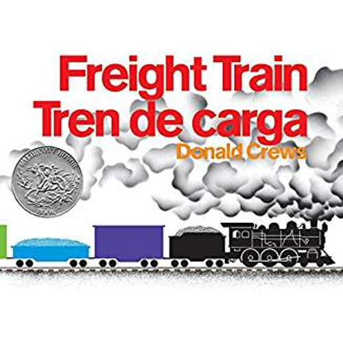 The freight train stands still at first, allowing readers to count the cars, name their colours and identify their functions. Then the train picks up speed, zooming across the page in a blur of colour, speed and sound