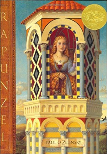 A retelling of a folktale in which a beautiful girl with long golden hair is kept imprisoned in a lonely tower by a sorceress. Includes a note on the origins of the story.