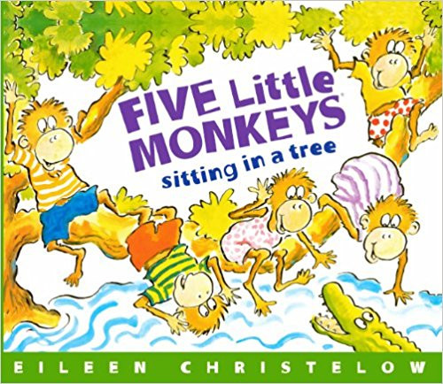Five little monkeys sitting in a tree discover, one by one, that it is unwise to tease Mr. Crocodile.