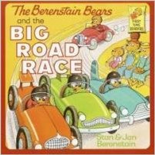 Papa Bear and his family watch as the little red car competes in a race against the big orange, yellow, green, and blue cars.