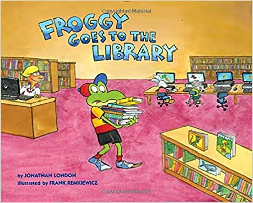 When Froggy and Mom and Pollywogilina set out for the library, Froggy brings a wheelbarrow to hold all the books he plans to borrow. There are so many to choose from: Dinosaur books! Books about Space Frog! Froggy is so excited that he forgets to use his indoor voice.