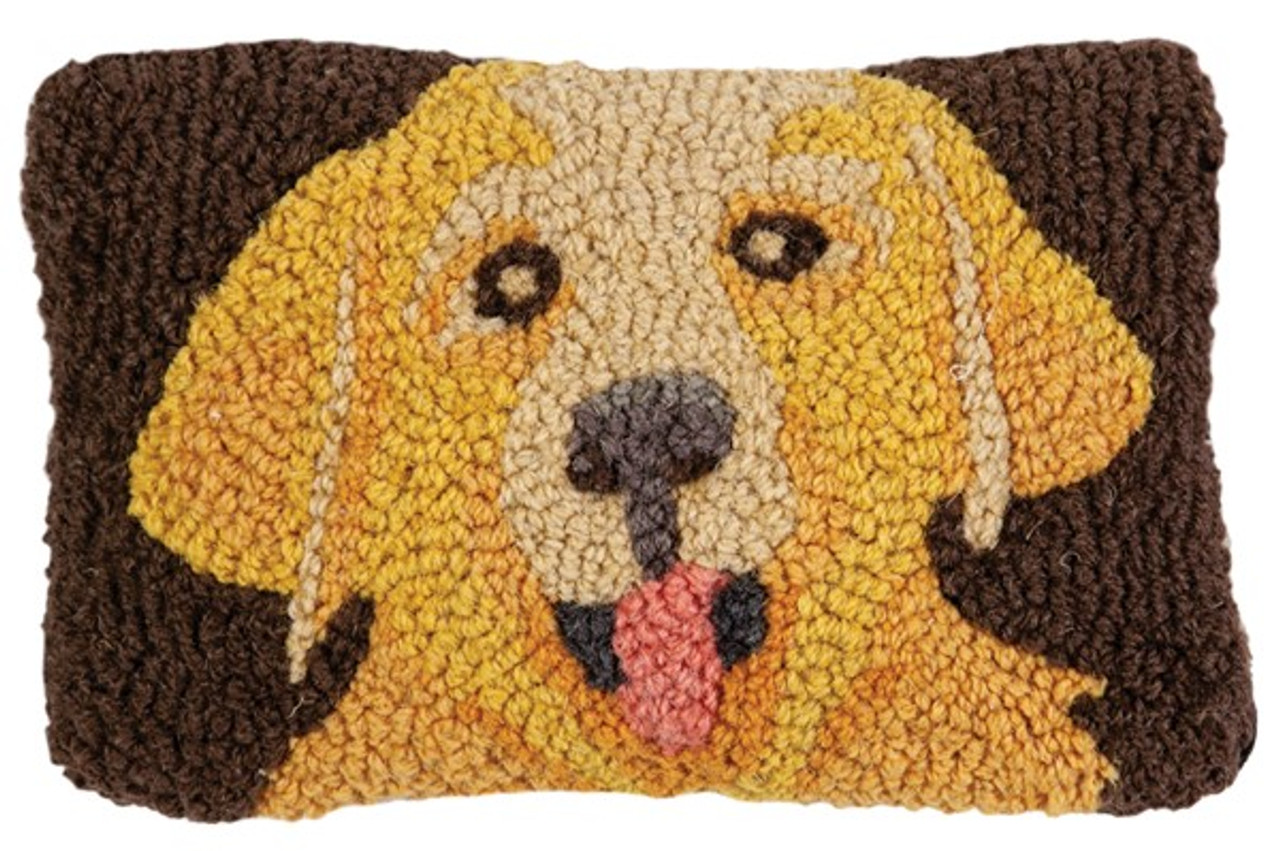 Yellow and black lab hooked wool pillow.