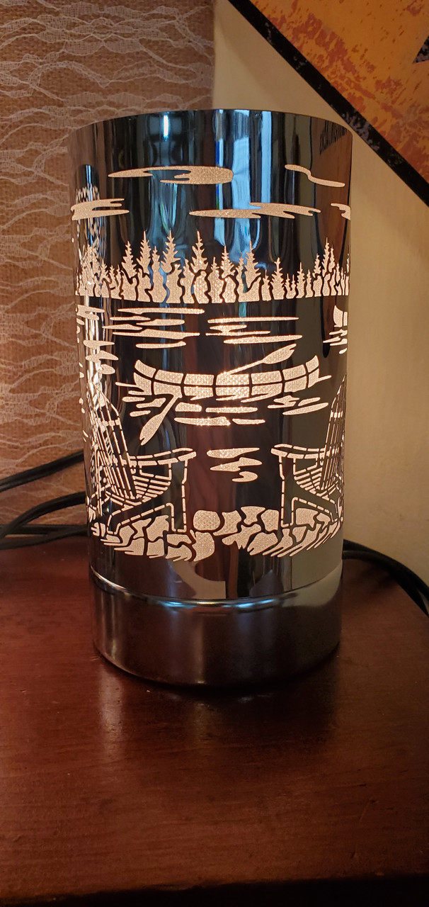 7" Touch lamp/Oil burner/Wax warmer-Silver Lake Scene with Adirondack ...