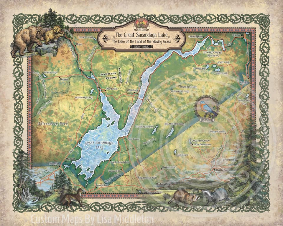 Great Sacandaga Lake Map 11" x 14" Adirondack Country Store