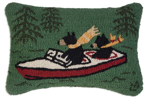 Hand Hooked Wool Pillow - Boating Bears 