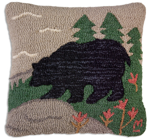 Hand Hooked Wool Pillow - Woodsy Bear