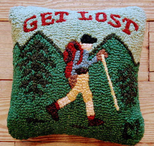 Hand hooked wool  "Get Lost"  pillow