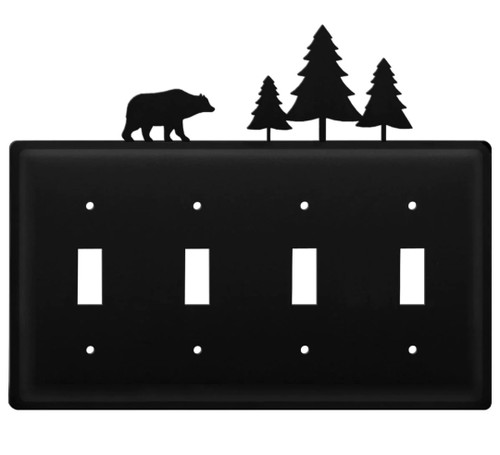 Black Wrought Iron Quadruple Switch Cover - Bear with Trees
