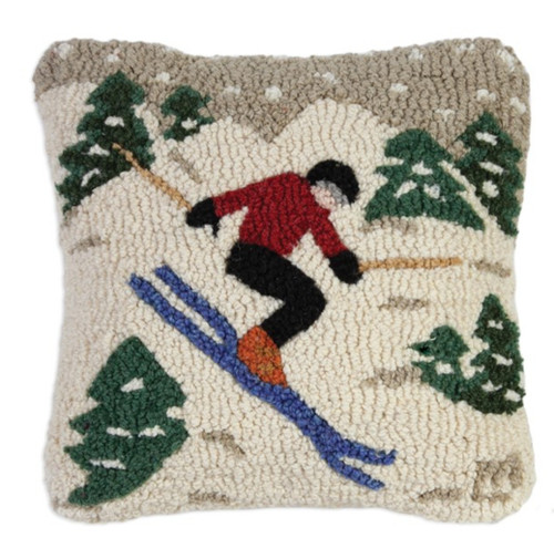 Hand hooked Wool Pillow - Yippee Skier 